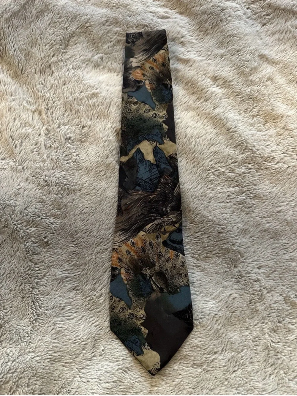 Men's Enrico Guccini 100% Silk Peacock Patterned Tie Made In Italy Unique Formal